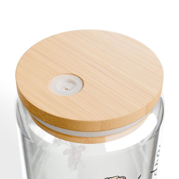 Personalized September Flower 16oz Can Glass - Stylish Sipper with Bamboo Lid and Straw