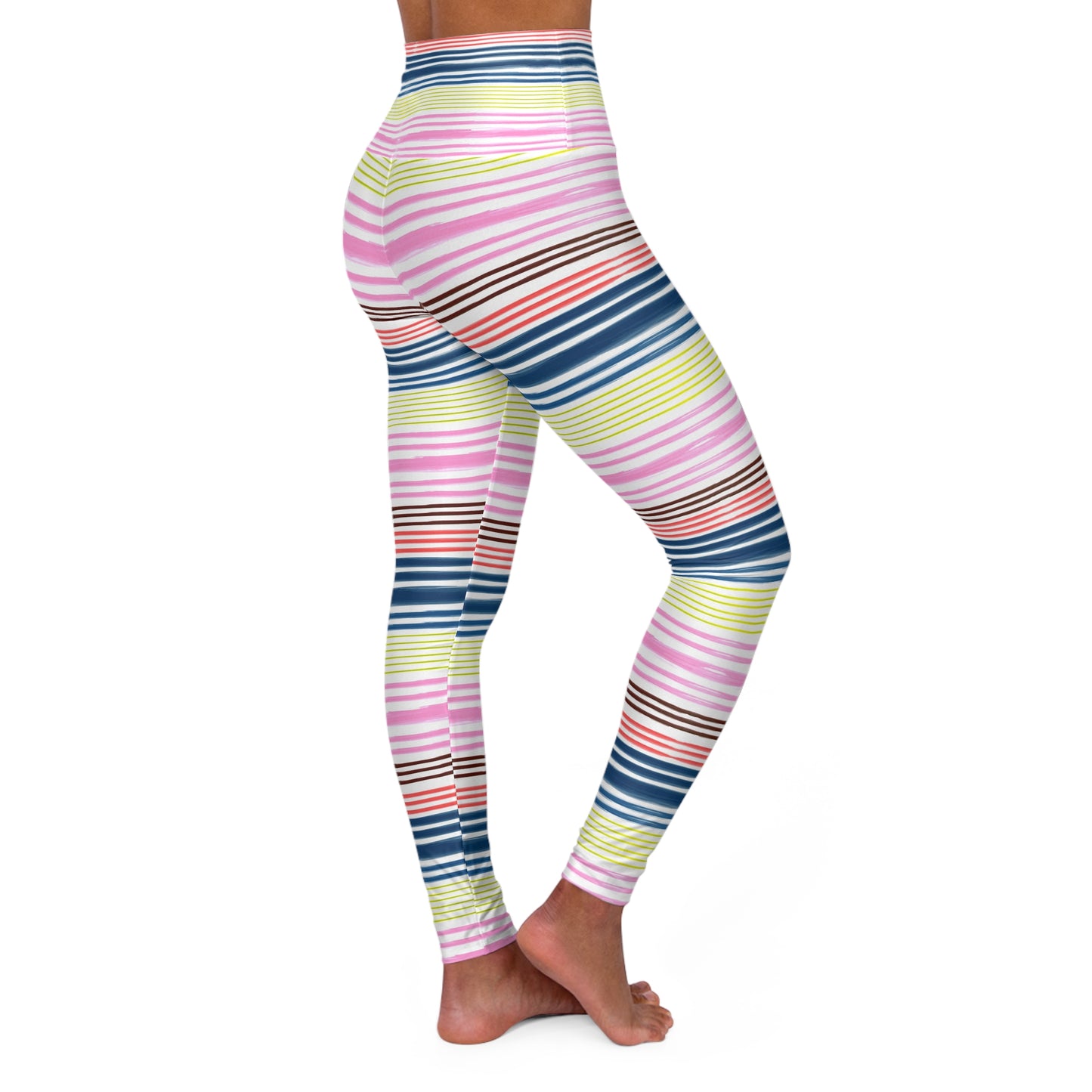 Striped High Waisted Yoga Leggings, Workout Leggings, Pink Stripes, Blue Stipes, Leggings