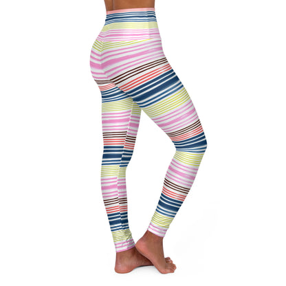 Striped High Waisted Yoga Leggings, Workout Leggings, Pink Stripes, Blue Stipes, Leggings