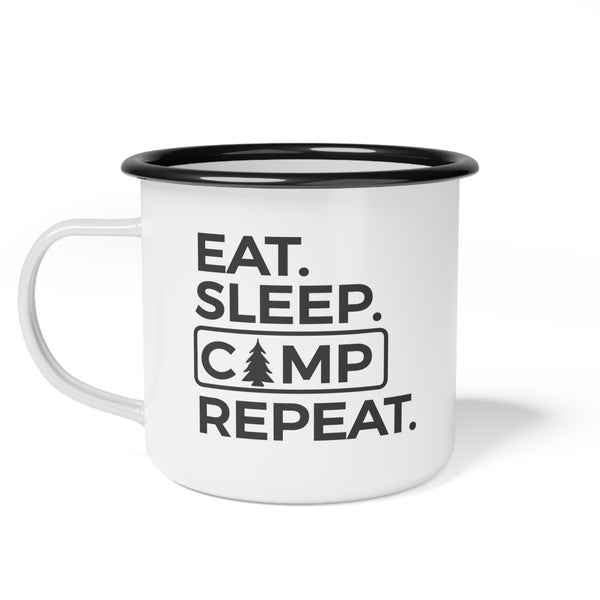 Eat Sleep Camp Repeat Enamel 12oz Camping Mug Enamel Mug Camping Outdoor Enthusiast Eat Sleep Camp