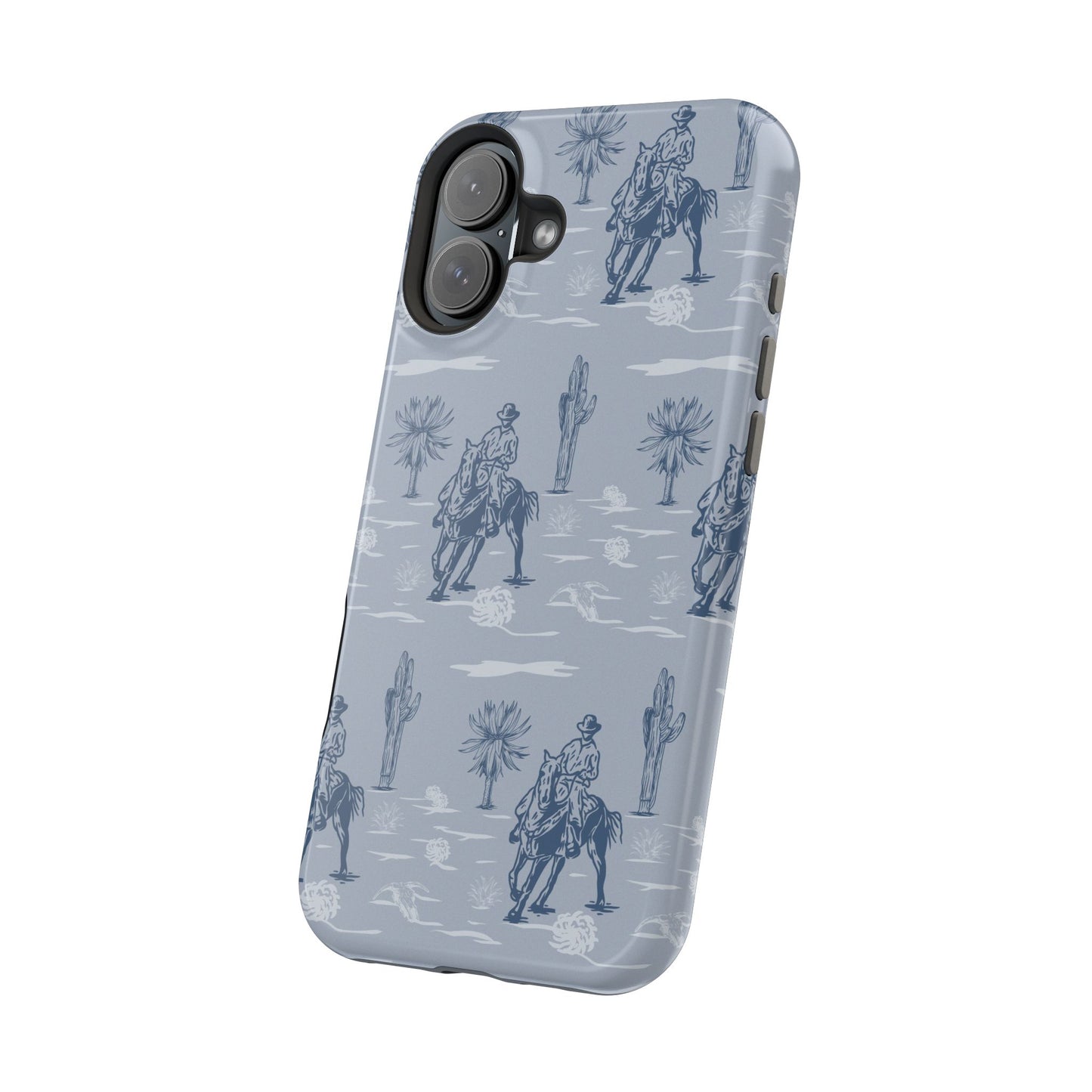 iPhone Case - Blue Cowboy and Cactus Western Themed MagSafe Tough Case