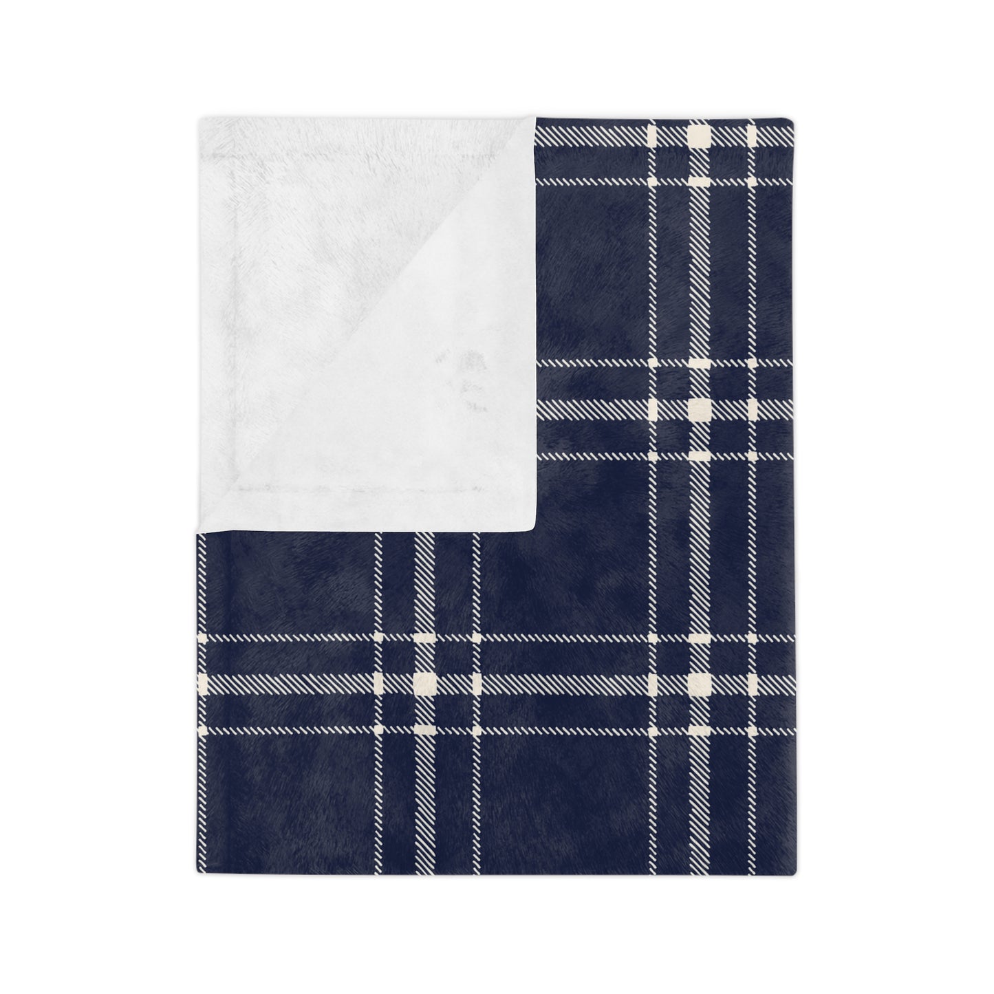 Navy and White Plaid - Velveteen Throw Blanket