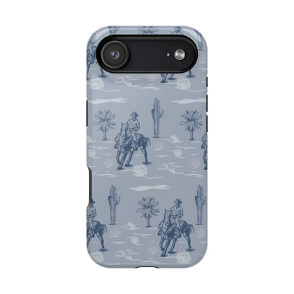 iPhone Case - Blue Cowboy and Cactus Western Themed MagSafe Tough Case