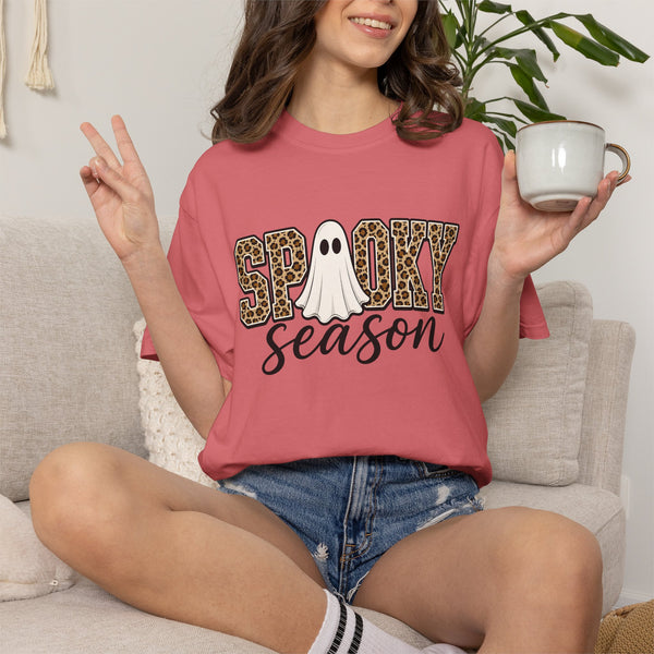 Spooky Season Leopard Print Ghost Halloween Graphic T-Shirt