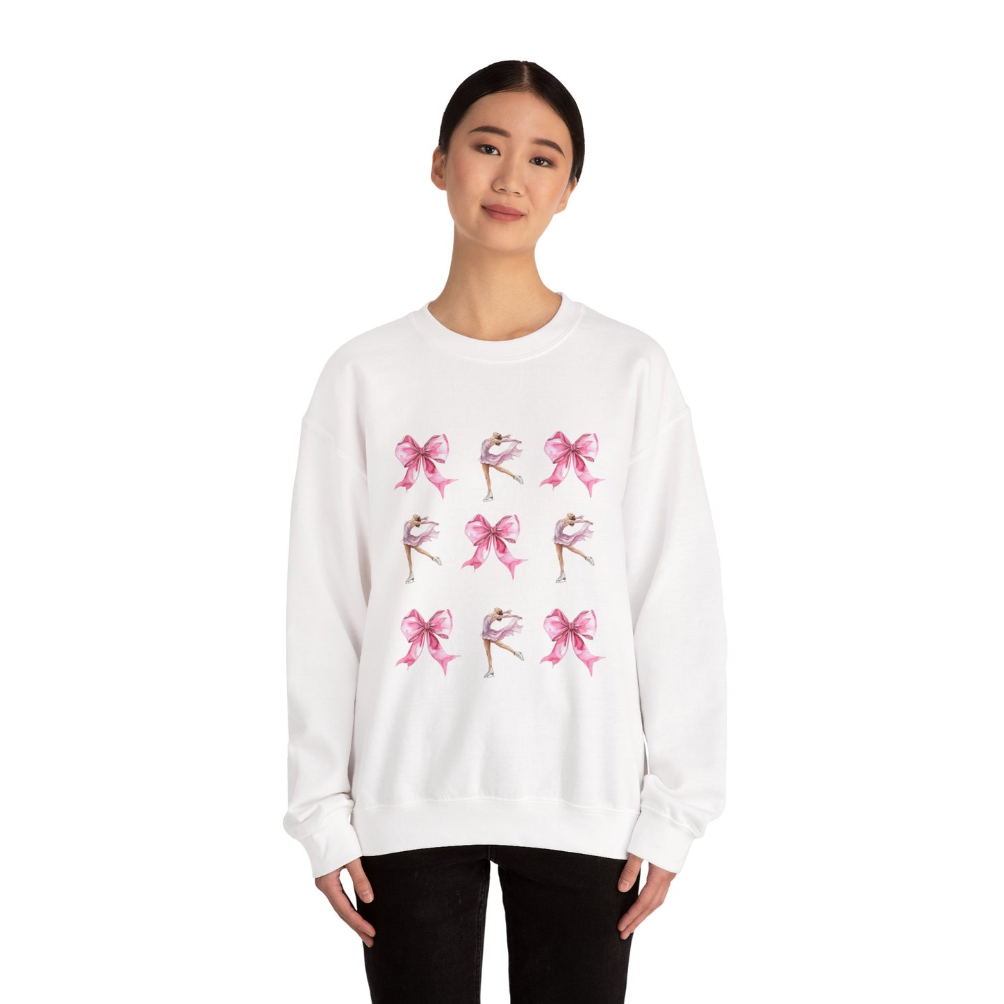 Coquette Bow & Figure Skating Crewneck Sweatshirt | Soft Fleece Balletcore Aesthetic Pullover