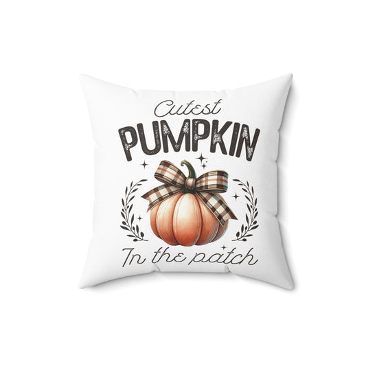 Cutest Pumpkin in the Patch - Indoor Throw Pillow – Double-Sided Fall Pillow with Plaid Bow Design