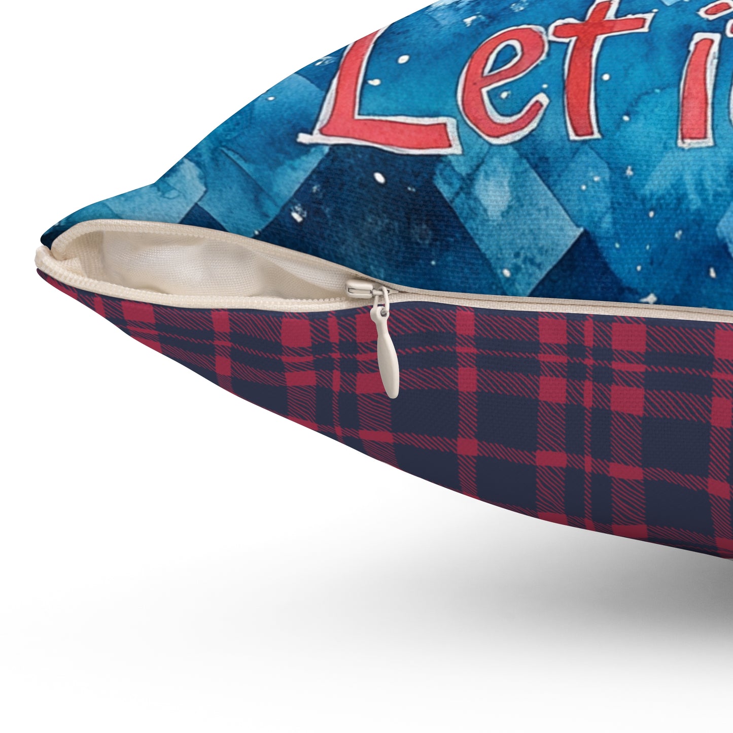 Let It Snow Gnome with Red & Blue Gingham Back - Indoor Throw Pillow