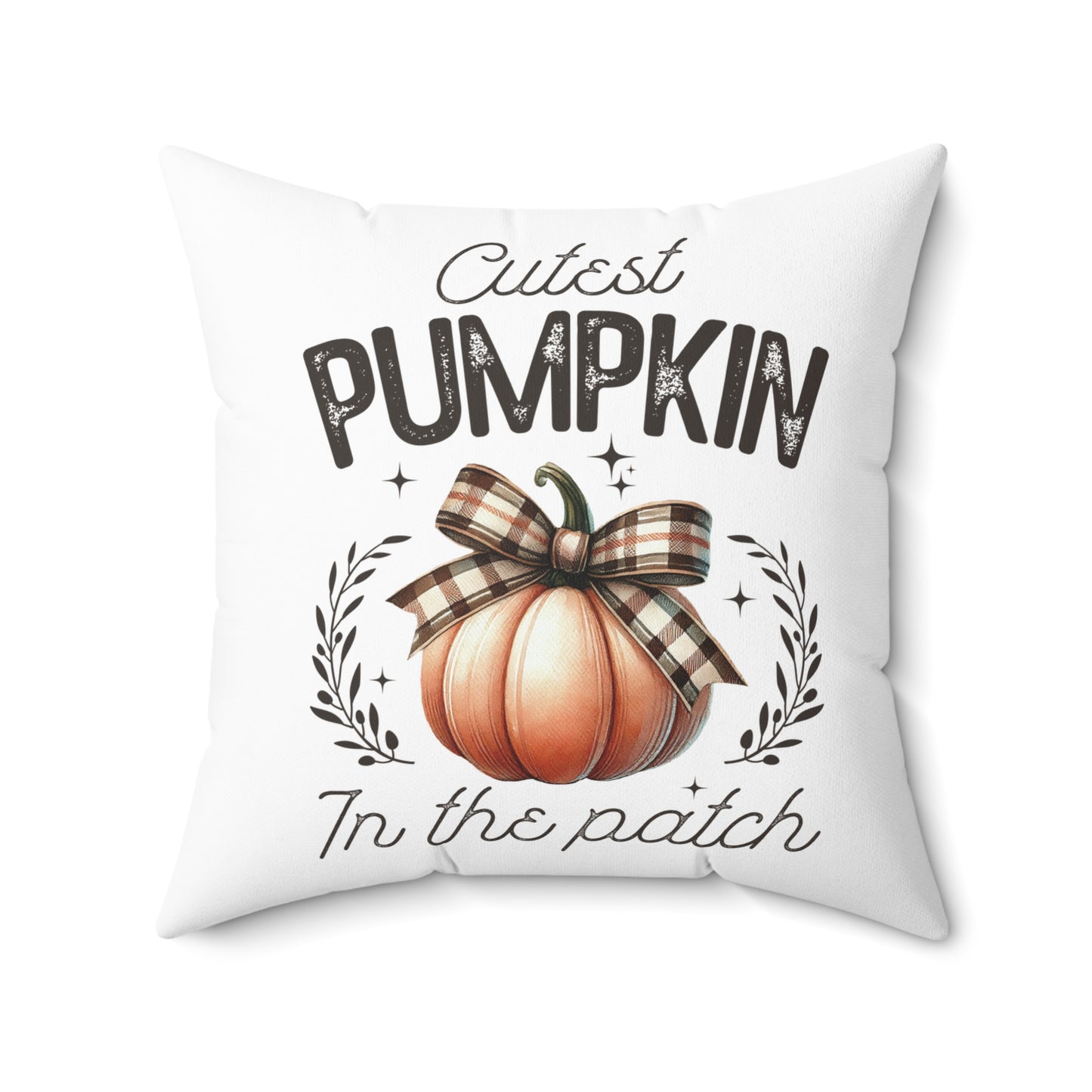 Cutest Pumpkin in the Patch - Indoor Throw Pillow – Double-Sided Fall Pillow with Plaid Bow Design