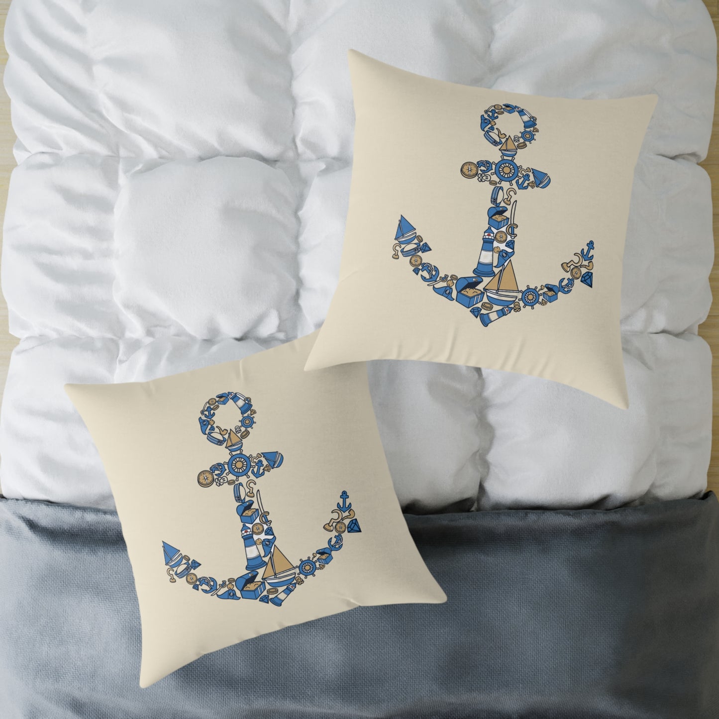 Nautical Anchor - Indoor Coastal Decor Throw Pillow