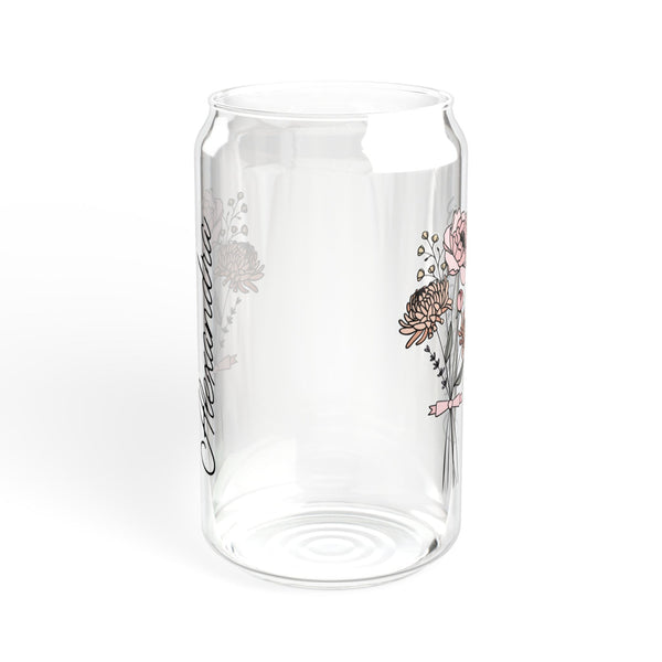 Personalized November Flower 16oz Can Glass - Stylish Sipper with Bamboo Lid and Straw