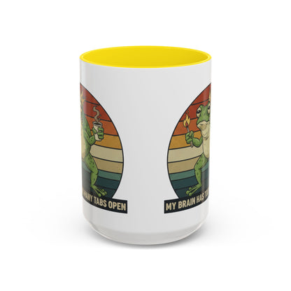 "Too Many Tabs Open" Retro Frog Accent Mug - 11oz & 15oz Ceramic Coffee Cup