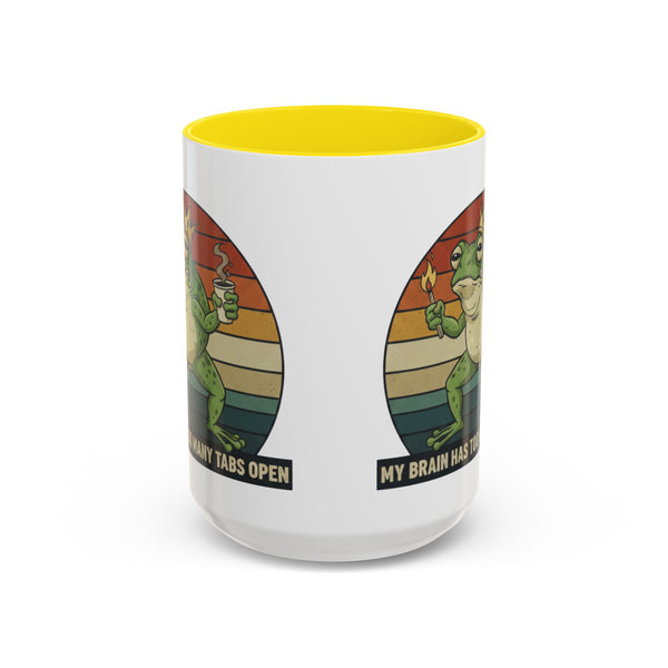 "Too Many Tabs Open" Retro Frog Accent Mug - 11oz & 15oz Ceramic Coffee Cup