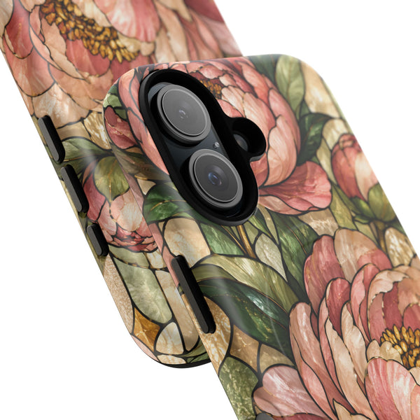Glossy or Matte Stained Glass Peony MagSafe iPhone Case