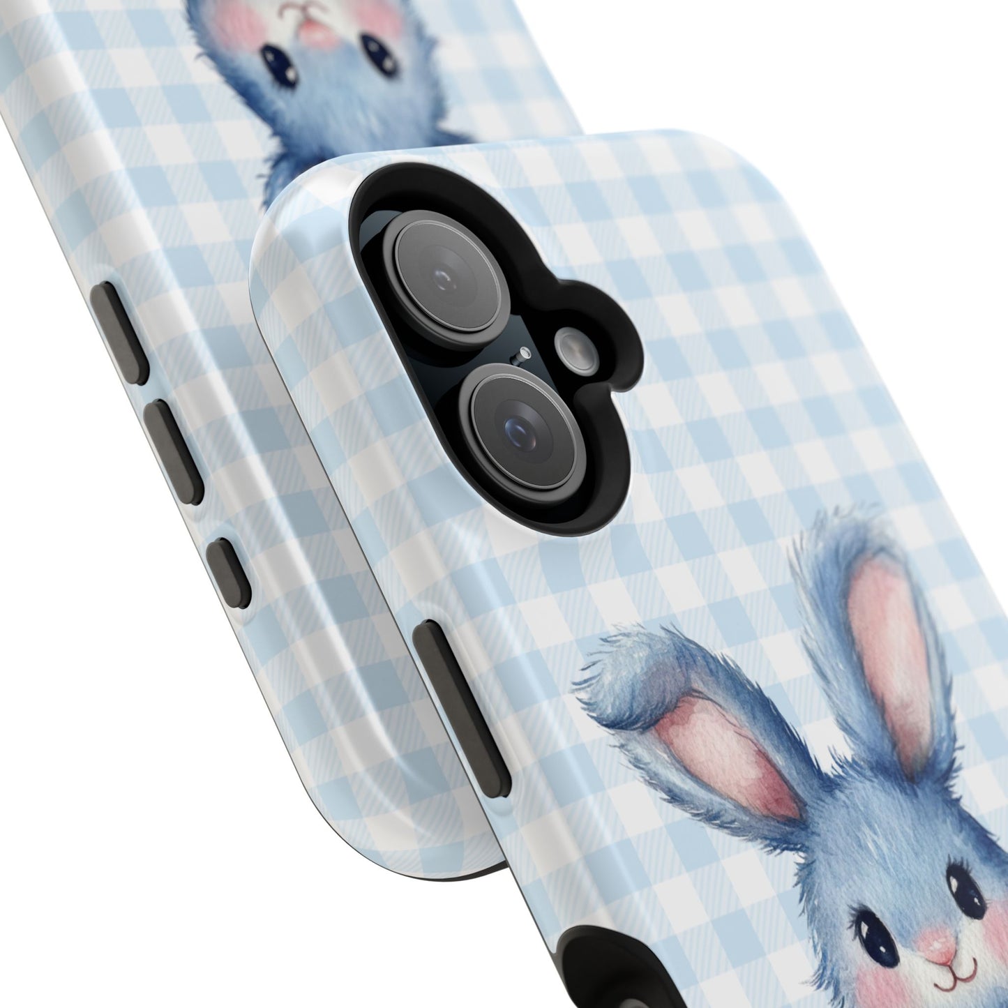Cute Bunny on Blue Plaid MagSafe iPhone Case