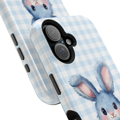 Cute Bunny on Blue Plaid MagSafe iPhone Case