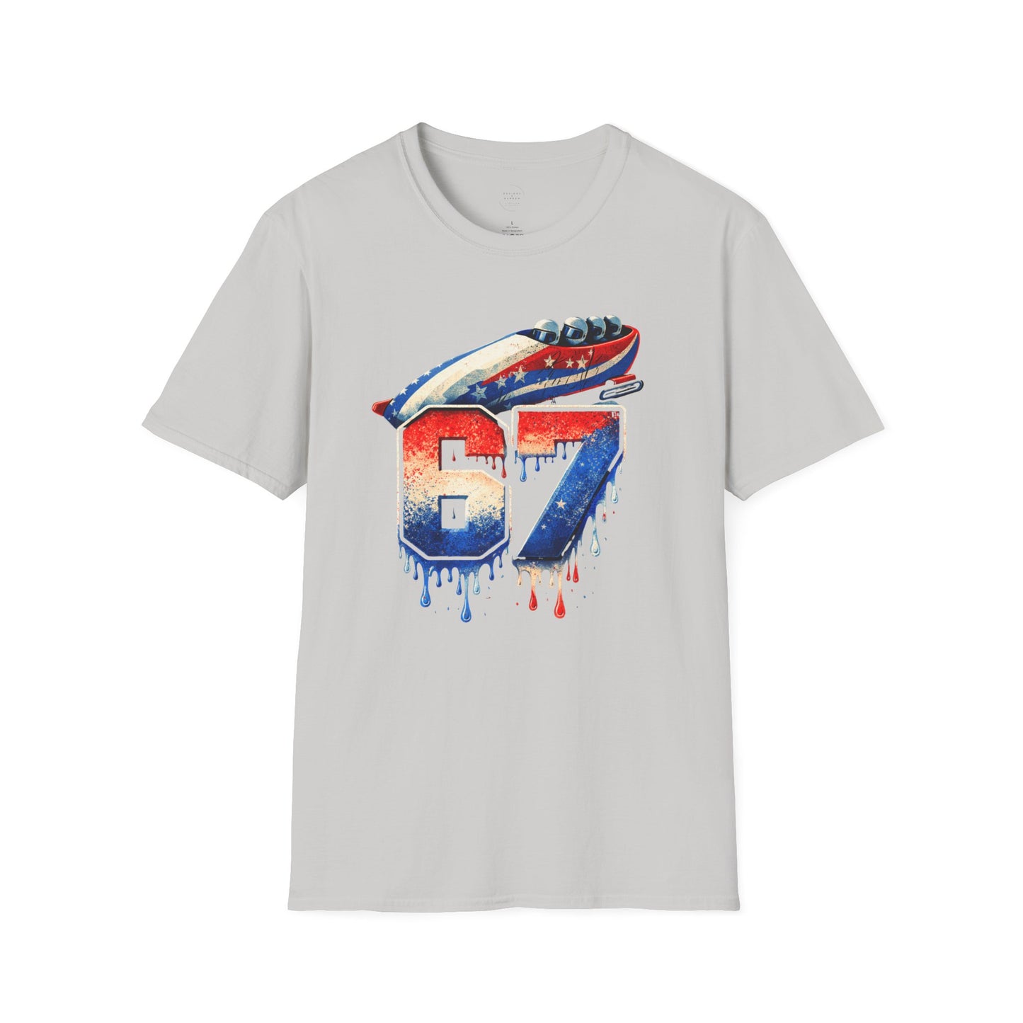 67 Bobsled Team USA T-Shirt - Patriotic Red White Blue Drip Graphic - Winter Sports Streetwear - Gildan Softstyle Men Women