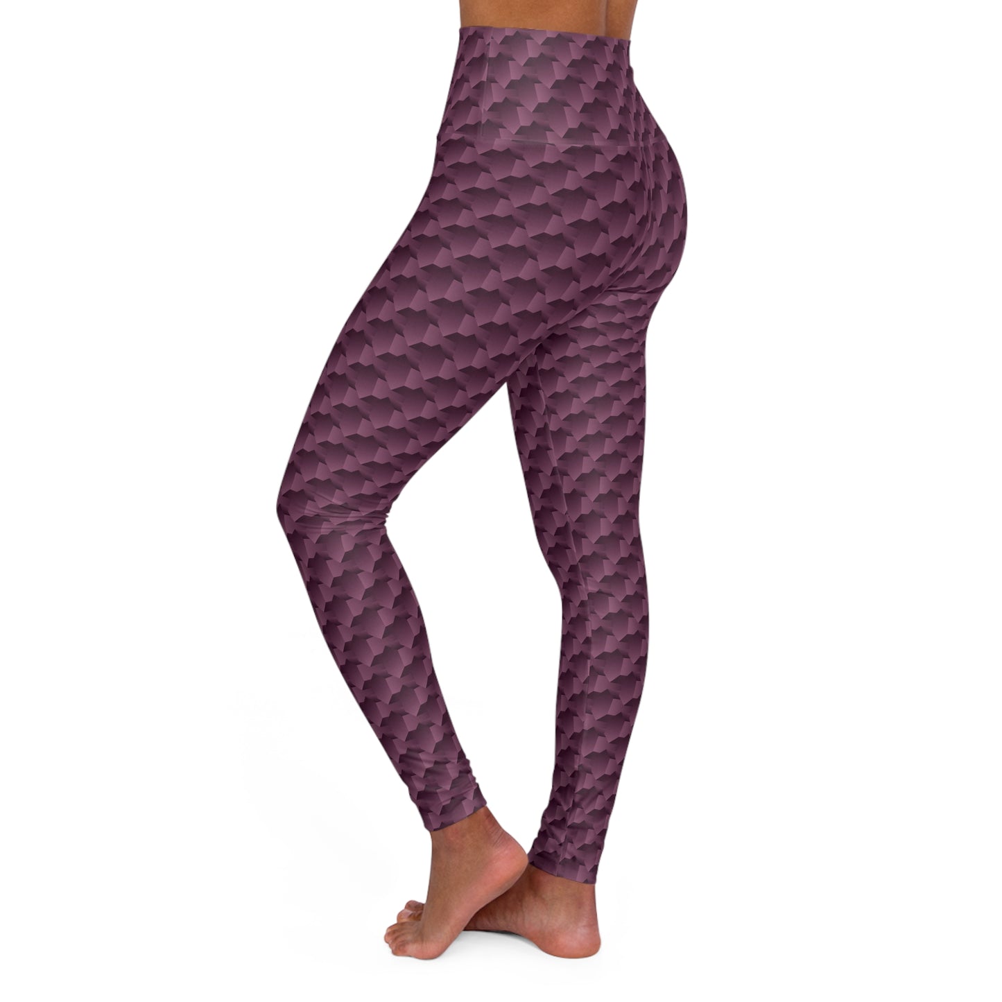 Amethyst 3D Geometric High Waisted Leggings – Motivational Cube Print