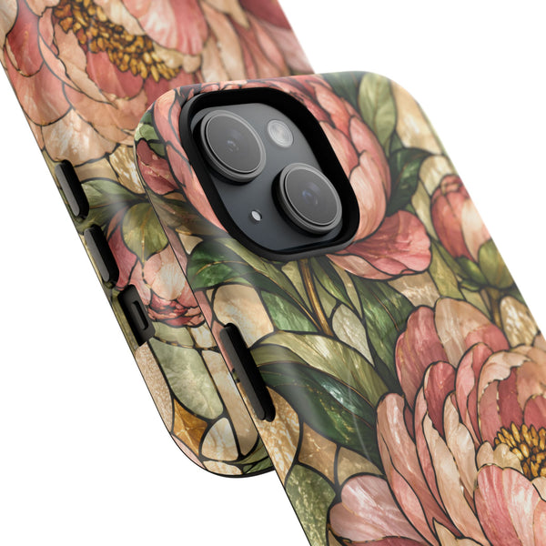Glossy or Matte Stained Glass Peony MagSafe iPhone Case