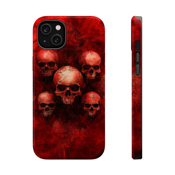 Red Skulls iPhone Case, Magnetic Tough Case for iPhone, Skulls On Blood Red Background Magnetic Phone Case, iPhone 15, iPhone 14, iPhone 13