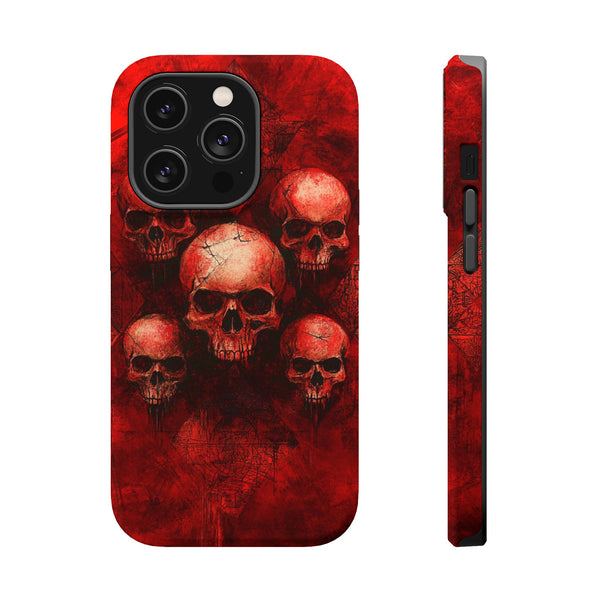 Red Skulls iPhone Case, Magnetic Tough Case for iPhone, Skulls On Blood Red Background Magnetic Phone Case, iPhone 15, iPhone 14, iPhone 13