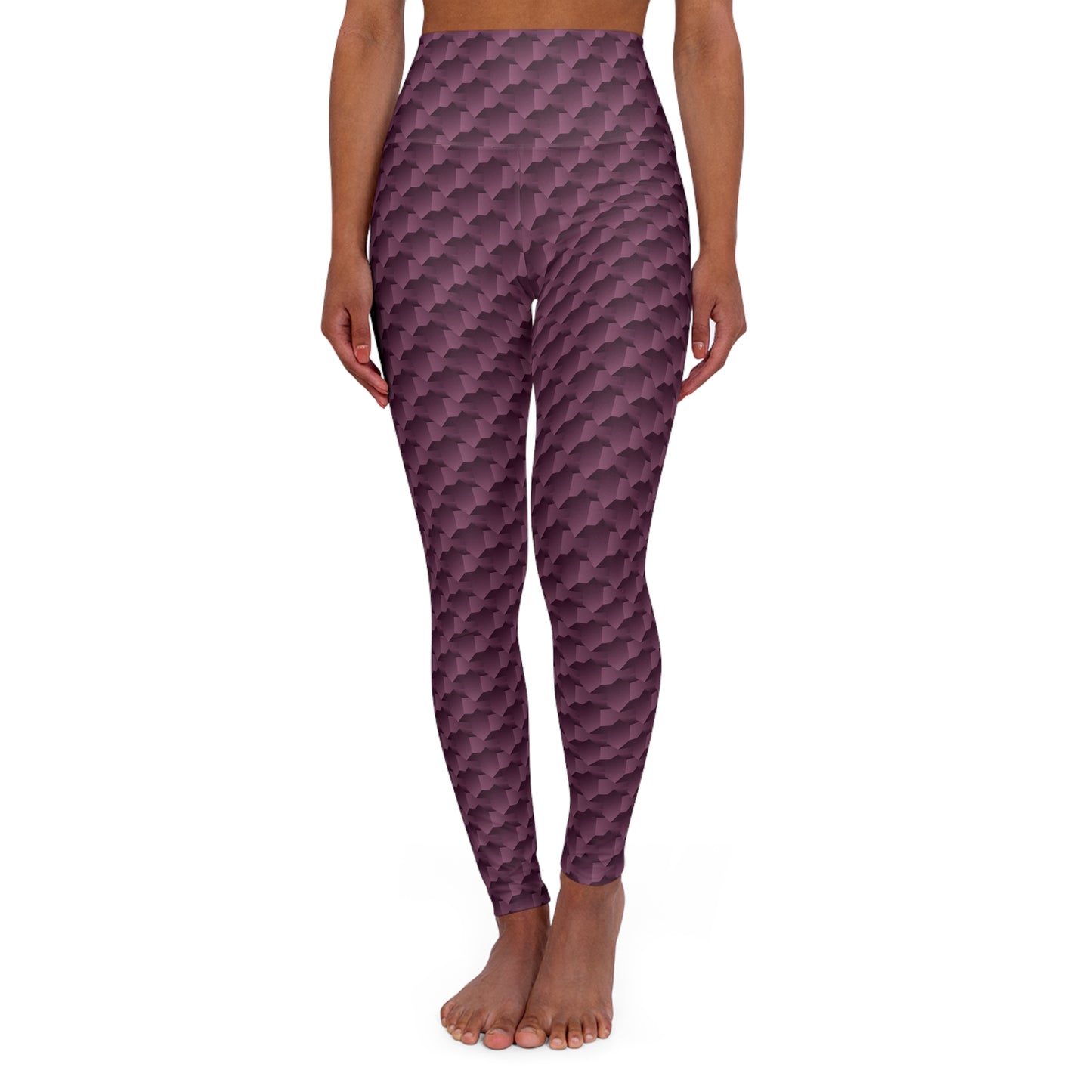 Amethyst 3D Geometric High Waisted Leggings – Motivational Cube Print