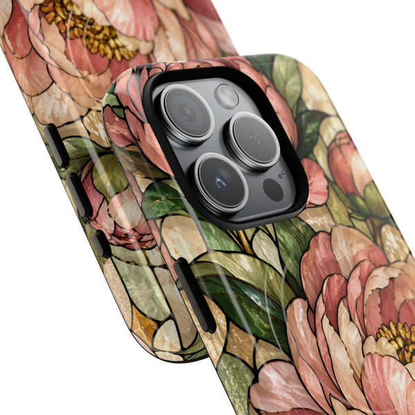 Glossy or Matte Stained Glass Peony MagSafe iPhone Case