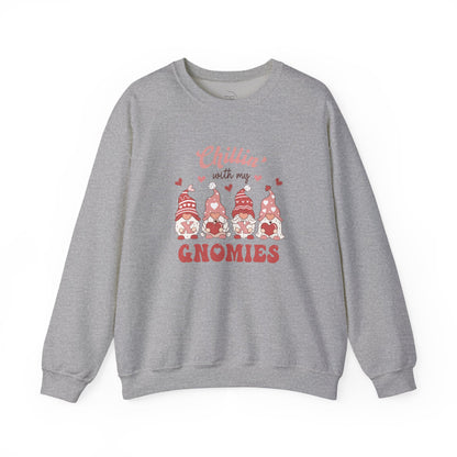 Chillin With My Gnomies Sweatshirt Women’s Valentine’s Day Gnome Crewneck Cute XOXO Heart Pullover Funny Galentine’s Gift