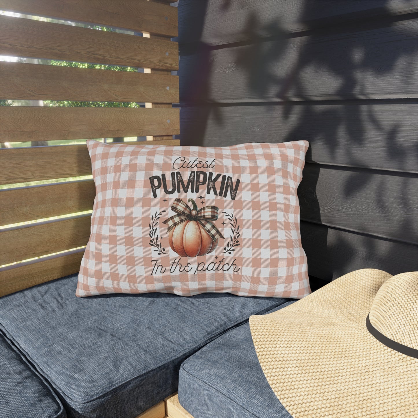 Cutest Pumpkin in the Patch Plaid Outdoor Pillow — Fall Gingham Decorative Pillow