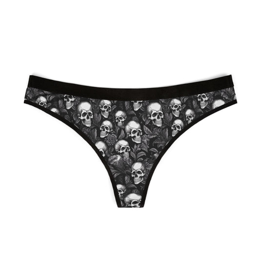 Gothic Skull and Floral Print Thong
