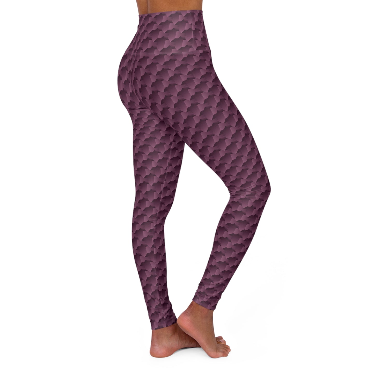 Amethyst 3D Geometric High Waisted Leggings – Motivational Cube Print
