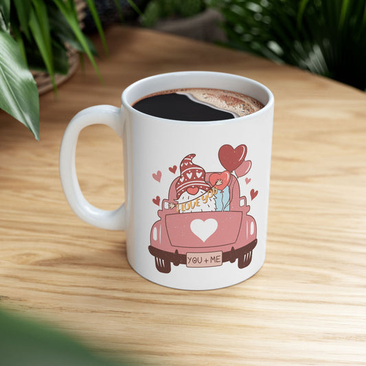 You and Me Valentines Ceramic Mug 11oz, Valentines Day Love Mug, Gnome Love Mug
