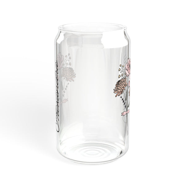 Personalized November Flower 16oz Can Glass - Stylish Sipper with Bamboo Lid and Straw
