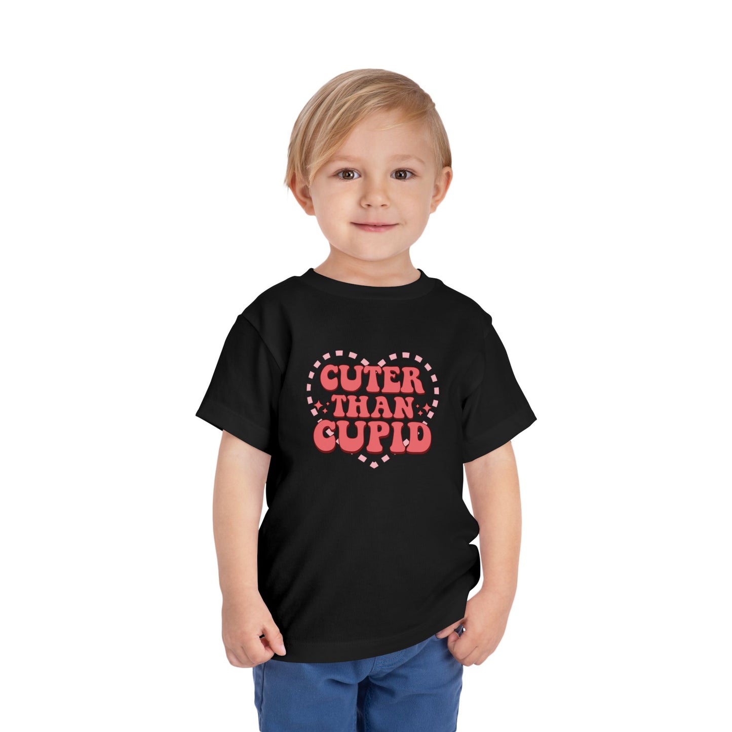 Toddler Valentine’s Day T-Shirt "Cuter Than Cupid" Retro Heart Graphic Tee Soft Unisex Cotton Sizes 2T-5T