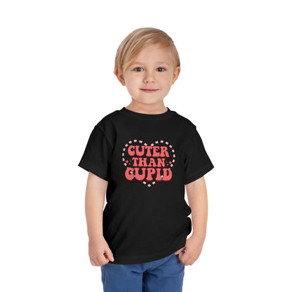 Toddler Valentine’s Day T-Shirt "Cuter Than Cupid" Retro Heart Graphic Tee Soft Unisex Cotton Sizes 2T-5T