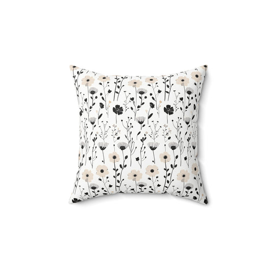Neutral Black & Beige Floral - Indoor Throw Pillow