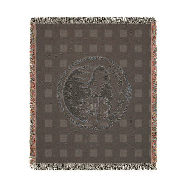 Welcome to the Cabin Woven Blanket | Moose, Log Cabin & Lake Buffalo Plaid Throw | Rustic Lodge Decor | Fall & Winter Gift
