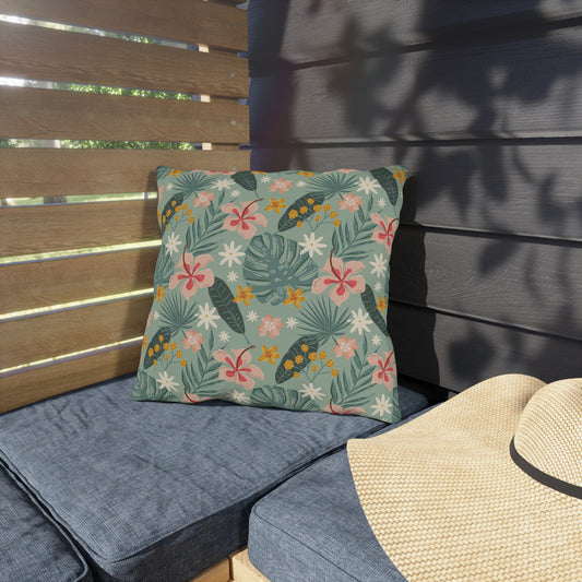 Palm Leaf & Hibiscus - Outdoor Throw Pillow