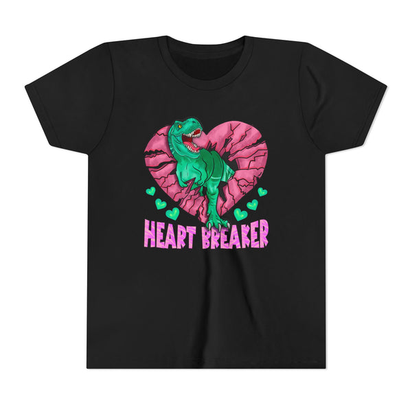 Kids TRex Heart Breaker Dinosaur Youth Valentines Day Short Sleeve TShirt