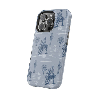 iPhone Case - Blue Cowboy and Cactus Western Themed MagSafe Tough Case