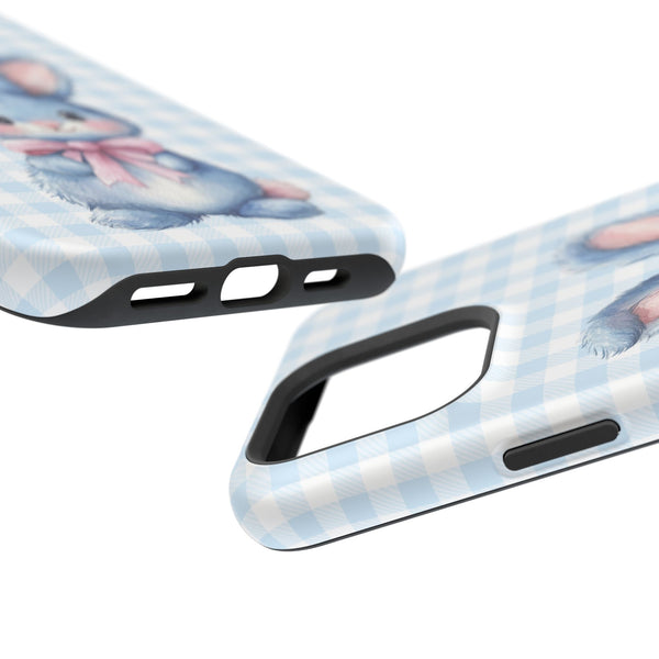 Cute Bunny on Blue Plaid MagSafe iPhone Case