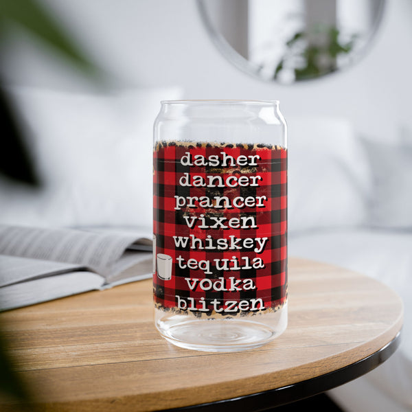 Funny Reindeer 16oz Glass, Reindeer Can Glass, Christmas Gift Cup, Glass Jar with Lid and Straw, 16oz Glass Cup, Libbey Cup