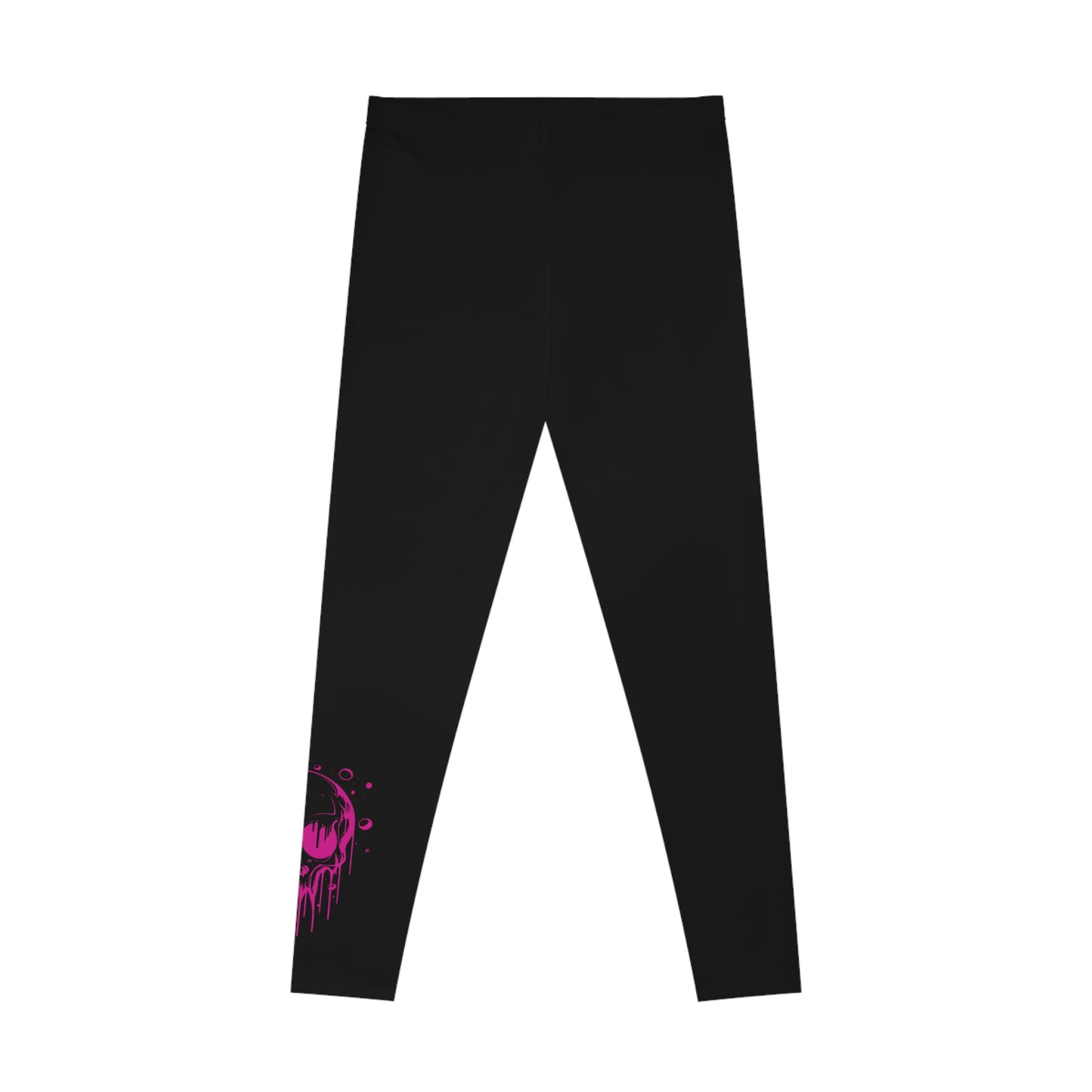 Neon Pink Drip Skull Leggings – Black Mid-Waist Activewear
