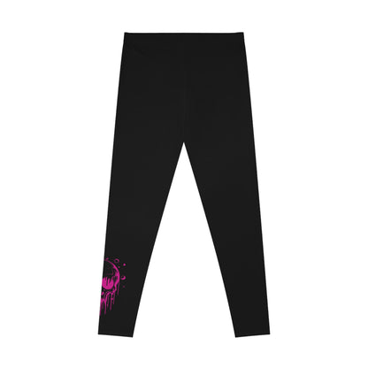 Neon Pink Drip Skull Leggings – Black Mid-Waist Activewear