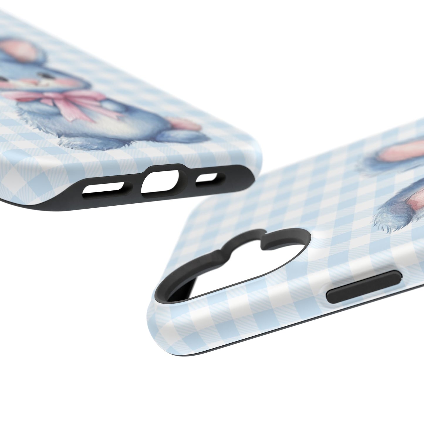 Cute Bunny on Blue Plaid MagSafe iPhone Case