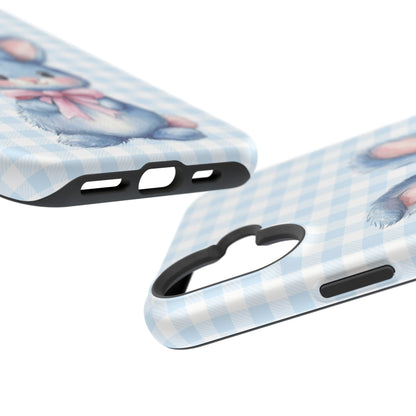 Cute Bunny on Blue Plaid MagSafe iPhone Case