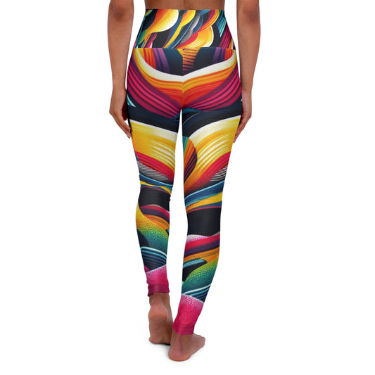 Electric Retro Wave High Waisted Yoga Leggings – Vibrant Abstract Ribbons