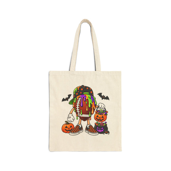 Drippy Football Candy Skull Tote Bag | Pumpkin, Bats, Trick-or-Treat