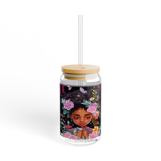 Black Woman Inspirational Quotes Iced Coffee Cup With Lid and Straw, 16oz Custom Glass Cup, Motivational Libbey Cup, 16oz Glass Cup