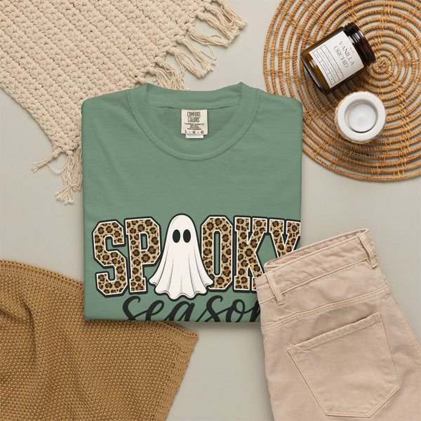 Spooky Season Leopard Print Ghost Halloween Graphic T-Shirt