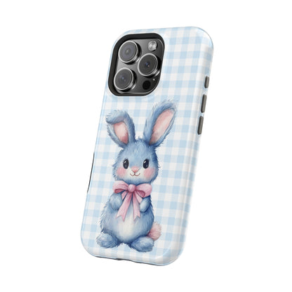Cute Bunny on Blue Plaid MagSafe iPhone Case
